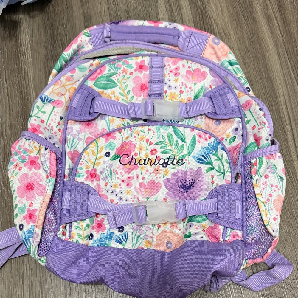 Floral Kids Backpack with Purple Accents embroidered - Charlotte